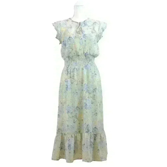 Gypsies & Moondust Dresses & Skirts - Gypsies & Moondust Green Floral Midi Dress Elastic Waist Cap Sleeve Size Medium